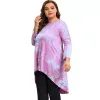 Plus Size Lg Sleeve Elegante Tie Dye Tunika Tops Frauen Lg Loose Hi Low Swing Bluse T-Shirt Fit Flare Große Größe Casual Tops w6lQ #