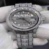 Mäns ETA2836 -klockor av högsta kvalitet Iced Diamond Watch 40mm Silver 904 Rostfritt stålfodral Sida av Diamond Face Watch Auto223Z