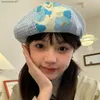 Newsboy Hats Japanese blue plaid patchwork beret womens display small face spring/summer fashion version niche design octagonal hat Y2kL2403