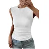 Blusas femininas cor sólida gola alta sem mangas magro regata verão casual com nervuras camisas de malha sem costas feminino praia topos para