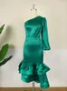 Aomei Plus Size Green Dres Women Party Shiny Elegant Bodyc Mermaid Gowns One Shoulder Oregelbundet Satin Outfit Evening Party i55b#