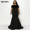 cm.yaya Plus Size Femmes Plume Splicing Strapl Sirène Trompette Bodyc Midi Maxi Lg Dr Soirée Sexy Party Club Dres g6Pk #