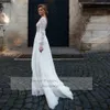 Bohemian Wedding Dr per la sposa 2021 Elegante maniche Lg pizzo vedere attraverso scollo a V una linea Sweep treno abiti da sposa M5Ty #