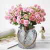 Dekorative Blumen Seidenhortena Künstliche Nelken Bouquet Rose falsche Vase für Home Wedding Decoration Accessoires Anlagen