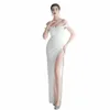 sexy Women Off-Shoulder Lg Formal Dr 2024 New in Satin Slit Maxi Dr Elegant Ladies Wedding Evening Prom Party Gown 46cm#