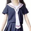 Nuevo traje japonés de la universidad de las muchachas coreanas JK falda plisada de manga corta uniformes escolares conjuntos traje de la muchacha de la escuela traje de marinero negro r1lu #