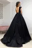Deep V -halslijn Evening Dres Sparkly Glitters bling lovertjes mouw een lijn formeel feest zwarte prom -jurken sweep train i5xj#