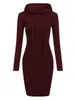 Plus Size Kapuzenkragen Kängurutasche Sweat Dr Mini Dres Frau Solid LG Ärmel Kleidung Tunika Robe 07f0 #