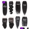 Cabelo Wefts Brasileiro Virgem Humano Weave Encerramento Onda Corporal Solta Profunda Reta Kinky Natural Preto 4x4 Lace Gota Entrega Produtos Ext Dh8Wq