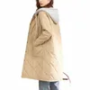 2023 Ny Winter Coat LG Cott Jacket Diamd Gattice Women Casual Quilted Cott Coats Female Hooded Parka Overcoat Outerwear P9MF#