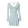 Casual Dresses Women Mini Bag Hip Night Club Dress Sexy Body Long Sleeve Drawstring Ruched Deep V Party A Line Wear