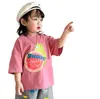 Moda infantil frutas impressas camisetas meninos algodão solto manga curta camisetas 2024 verão crianças dos desenhos animados shorts casuais z7392