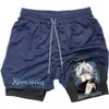 Anime 2 In 1 Compression Shorts Gojo Satoru Print Performance Sportswear Men GYM Training Workout Male Fitness Sport 240323