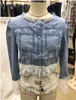 Fi British Style Stitched Denim Jacket Women 2024秋のカジュアルストリートウェアペグビーズOネックソリッドLGスリーブメスコート67MH＃