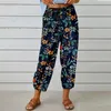 Pantalon Femme Grande Taille Coton Lin Taille Haute Cordon Capri Pour Femme Avec Imprimé Floral Vintage