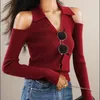 Blouses Femmes Mode Femmes Simple Boutonnage Col V Top Élégant À Manches Longues Chemise De Bureau Slim Hors Épaule Doux Solide 2024 Printemps