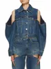 chicever sólido oco para fora denim casacos para mulheres lapela lg manga retalhos único breasted streetwear jaquetas vintage feminino s0aA #