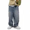 American Vintage Distred Straight Baggy Jeans pour hommes Harajuku Casual Denim Cargo Pantalon de haute qualité Pantalon ample Homme y9G3 #