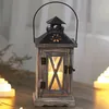 Candle Holders European Retro Lantern Style Holder Display Window Wooden Candlestick Bar Living Room Decor Crafts Stand