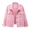 Femmes Plus Taille Denim Veste Printemps Automne Manteau Court Rose Jean Vestes Casual Tops Violet Jaune Blanc Lâche Survêtement m3dK #