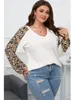 plus Size Autumn Winter V-Neck Tops Women Leopard Print Patchwork Lg Sleeve Modis Ladies Blouses Casual Loose Woman Tops 2023 E4te#