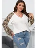 Plus Size Outono Inverno Com Decote Em V Tops Mulheres Leopardo Impressão Patchwork LG Manga Modis Senhoras Blusas Casual Solto Mulher Tops 2023 E4te #