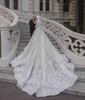 2023 Muslim Hijab Hochzeit Dr A-Linie O-Ausschnitt Lg-Ärmel Luxus Spitze Brautkleider Applikationen Robes De Mariees Luxe Dubai Custom 376U #