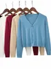 maglione lavorato a maglia Cardigan Butt Jacket 2024 Autunno Inverno scollo a V manica Lg casuali brevi magliette per le donne maglione grigio bianco k0qr #