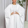 민족 의류 무슬림 세트 가을 우아한 여성 긴 슬리브 O- 넥 화이트 아바야 패션 드레스 Abayas for Dubai