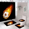 Zasłony prysznicowe Sport Piłka nożna czarna biała geometryczna nowoczesna wodoodporna zasłona łazienkowa Zestaw przeciwpoślizgowy miękki dywanik