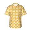 Chemises décontractées pour hommes Rétro Mod 60s Chemise de vacances Blanc et jaune Été Hommes Blouses à la mode à manches courtes Vêtements de conception confortables