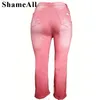 Plus Size Casual Jeans, Damen Plus Colorblock Leopard Print Ripped Butt Fly High Rise High Stretch Skinny Jeans L0ha#