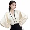 Cardigan lavorato a maglia vintage da donna con scollo a V, maglione corto, capispalla, coreano, elegante manica a pipistrello, capo chic, maglieria, giacche h81h #