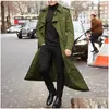 Trenchs d'hommes Hommes Long Manteau Hommes Solide Classique Veste D'hiver Casual Lâche Style Britannique Pardessus Streetwear Drop Livraison Vêtements Dhqc3