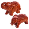 Decorative Figurines 2pcs Wooden Carved Elephant Sculpture Desk Figurine Wood Animal Crafts