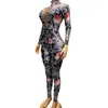 Blaskly 3D Rose Print Full Diamd One Piece Toks Club DJ Party Pole Pole Taniec Kostium Daner XS6082 M6KQ#