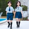 Student Uniform British Primary School Kindergarten Kläder Summer Suit Skjorta Navy Blue Kirt Shorts For Children Boys Girls N1Jo#