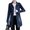 Ny Autumn Winter Korean denimjacka 5xl Women Slim LG Base Coat Women's Frayed Navy Blue Casual Female Jeans Jackets rockar i6ce#