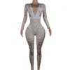 Sexy White Glitter Macacão Womens Rhineste Costume One Piece Nightclub Outfit Party Wear Dance Singer Stage Outfit Baisanjiao v2eW #