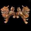 Decorative Figurines Bronze Tea Pet Kirin A Pair Of Ornaments Copper Tray Table Feng Shui Home Decor