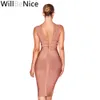 willbenice Women Hollow Cut Out Bandage Pink Dr Evening Sexy Plunge V Bustier Sleevel Bodyc Club White Club Party Dr J7i7#