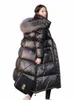 2023 LG Down Jacket Women Winter Black Loose Real Racco Päls huva Fi Watertof Female Duck Down Puffer Coat V3GF#