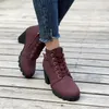 Bottes femmes talon épais cheville couleur unie fermeture éclair latérale bière Festival robe chaussures