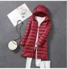 2024 Women Spring Jacket Ultralight Thin A إلى أسفل LG سترة أنثى قبعة قابلة للفصل رفيعة التنورة معطف معطف محمول الملابس الخارجية n8co#