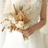 Fleurs décoratives Cream Wedding Bouquet Pampas Séclées fleur de mariée Boho Brides Bridesmaid Floral Party Decor Arrangements