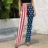 Amerikaanse vlag print broek sterren en strepen elastische taille sexy flare broek zomer print straat fi broek cadeau idee 954H #