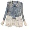 Fi British Style Stitched Denim Jacket Women 2024秋のカジュアルストリートウェアペグビーズOネックソリッドLGスリーブメスコート67MH＃