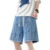 Jeans masculinos homens denim shorts verão cor casual solto joelho-comprimento masculino streetwear calças