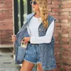 Vendita calda donna nero e blu maniche in denim gilet Fi sciolto Lg jeans cappotto strada casual abbigliamento femminile S-XL Drop Ship S42J #