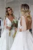 profondo scollo a V in organza e tulle Plus Size Wedding Dr Sexy Backl 28W Abiti da sposa semplici U5sF #